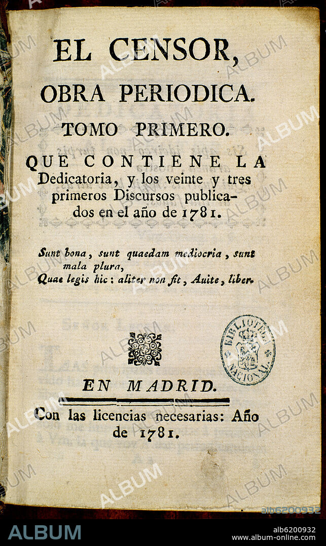 PORTADA DEL CENSOR 1781 - PERIODICO POLITICO Y LITERARIO.