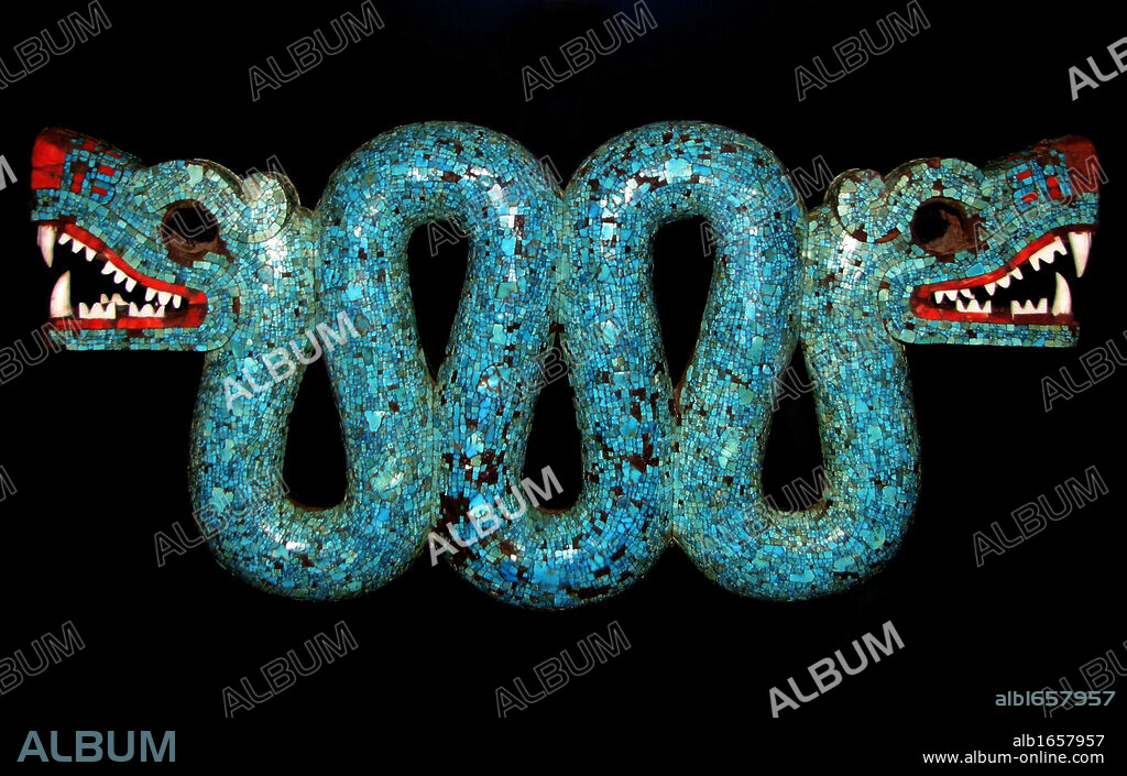 Mosaic of a double-headed serpent for use as a ceremonial pectoral. Aztec, Mixtec, 15th-16th century AD. Mexico Mesoamerican.