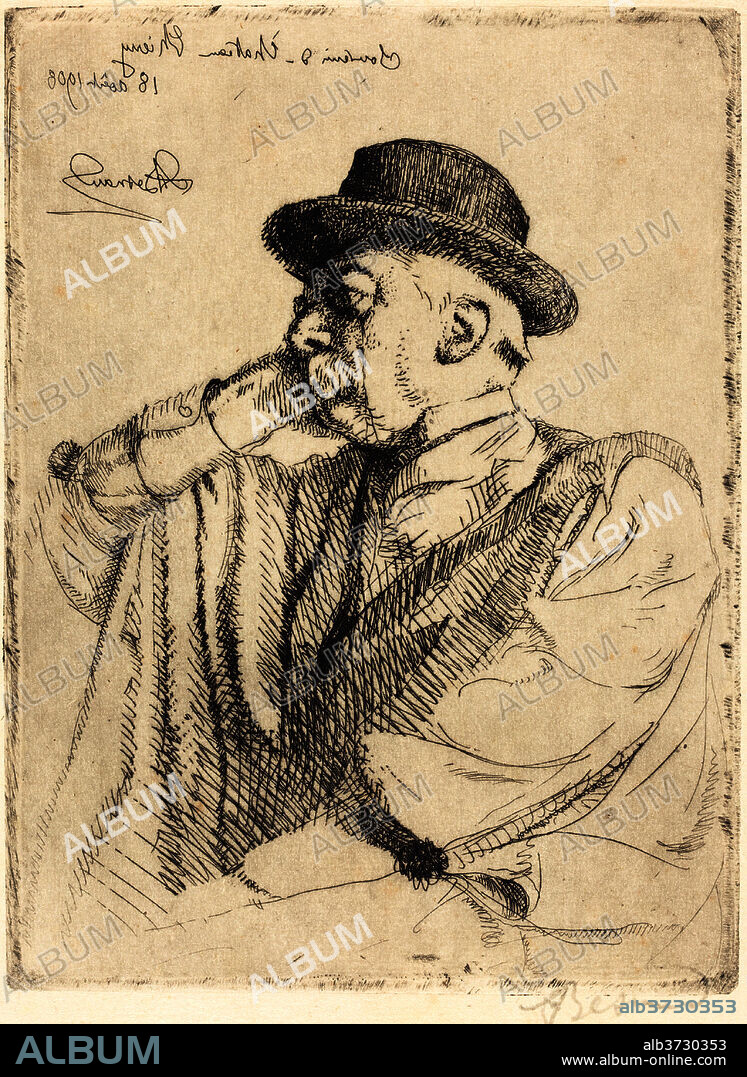 ALBERT BESNARD. Edmond Pigalle. Dated: 1908. Dimensions: plate: 19.9 x 14.7 cm (7 13/16 x 5 13/16 in.)  sheet: 23.8 x 18.5 cm (9 3/8 x 7 5/16 in.). Medium: etching in black on cream laid paper.