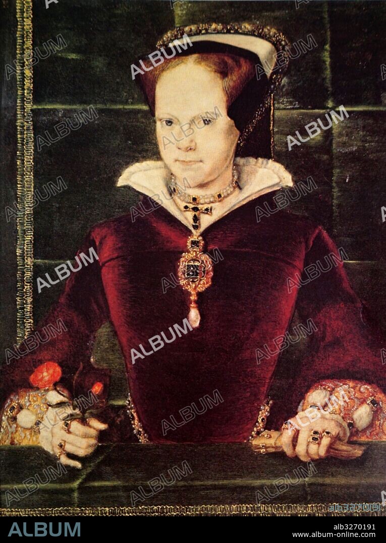 Portrait of Mary I of England (1516-1558) Her executions of Protestants led to the posthumous sobriquet 'Bloody Mary'. Dated 16th Century.