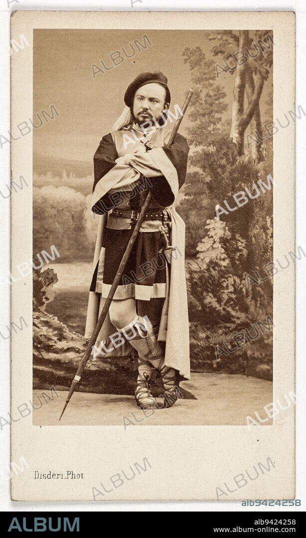 Portrait of Victor Alexandre Warot (1834-1906), tenor and professor at the Conservatoire., Disdéri, André-Adolphe-Eugène, Photographer, Between 1860 and 1890, 2nd half of the 19th century, Photography, Graphic arts, Photography, Albumen paper print, Dimensions - Work: Height: 8.5 cm, Width: 5.2 cm, Dimensions: Height: 10.5 cm, Width: 6.1 cm.