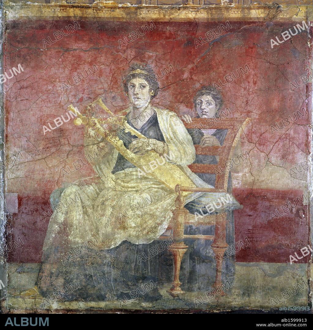Lady Playing the Kithara (From Boscoreale Villa, Pompeii)  ca. 50 BCE  Roman Art  Fresco.
