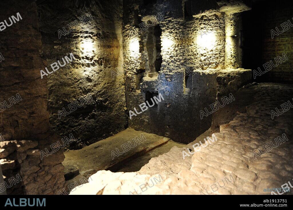 Poland. Krakow. Rynek Underground or the Underground Square Central Museum. Located below of the Market Square. Medieval archaeological remains of the commercial area of the city, 4 meters below square. Inside view.