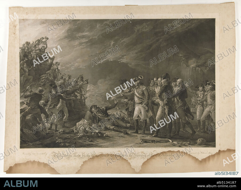 Artist: William Sharp, American,17491824, After: John Trumbull, American, 17561843, The Sortie Made By the Garrison of Gibraltar in the Morning of the 27 of November 1781, ca. 1799, Engraving, image: 50.3 × 76.6 cm (19 13/16 × 30 3/16 in.), Made in United States, American, 18th century, Works on Paper - Prints.