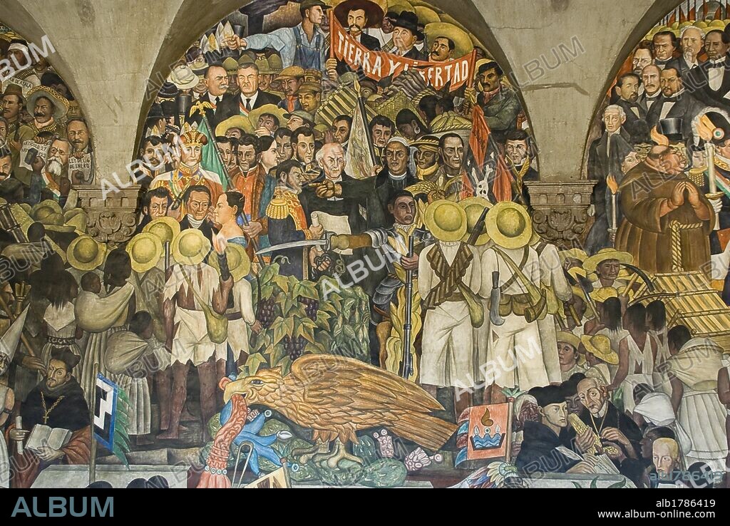 Mural painting of Diego Rivera(1886-1957) in The National Palace.Painting of Mexico history.Mexico City. .