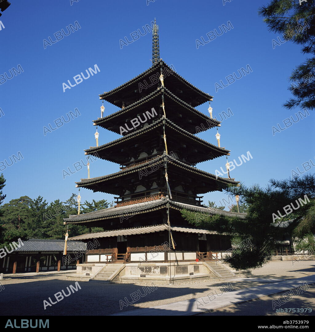 Pagoda, Horyu-ji temple, UNESCO World Heritage Site, founded in 607, Nara, Kansai, Japan, asia.