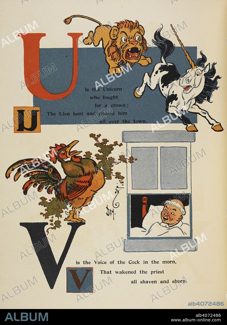 PERCY ALEXANDER LEASON. Alphabet page : U and V. The unicorn and lion. The Cockerel waking a priest. Denslow's Scarecrow and the Tin-Man, and other stories. [With illustrations by the author.]. T. Fisher Unwin: London; New York [printed], [1904.]. Source: 12812.d.19.