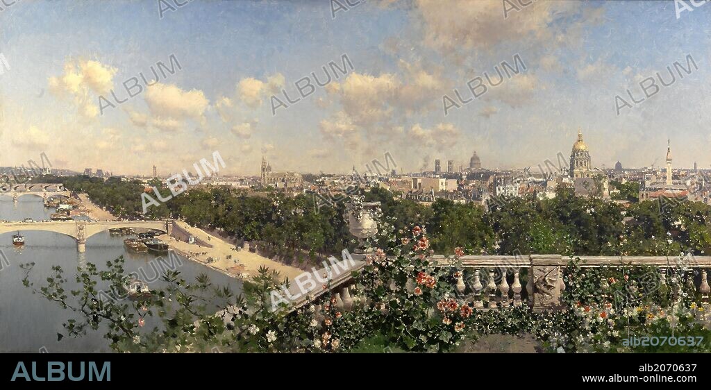 MARTÍN RICO Y ORTEGA. Martín Rico y Ortega / 'Vista de París desde el Trocadéro', 1883, Escuela Española, Óleo sobre Lienzo, 79 cm x 160 cm, P07163.