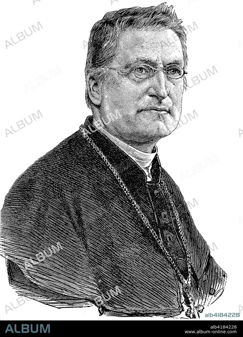 Johannes Christian Roos, 1826 - 1896, a German Roman Catholic clergyman. He was Bishop of Limburg, Germany, digital improved reproduction of a woodcut, published in the 19th century.