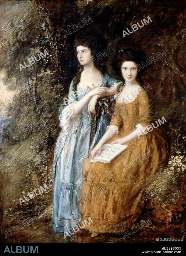 THOMAS GAINSBOROUGH. Elizabeth and Mary Linley. Date/Period: Ca. 1772, retouched 1785. Painting. Oil on canvas Oil. Height: 19,900 mm (21.76 yd); Width: 15,350 mm (16.78 yd).