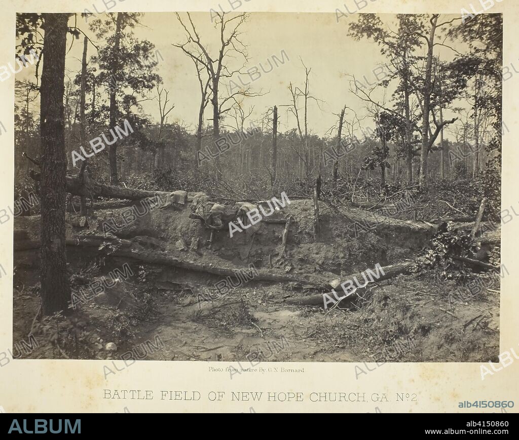 Battle Field of New Hope Church, GA, No. 2. George N. Barnard; American, 1819-1902. Date: 1866. Dimensions: 25.4 x 35.7 cm (image/paper); 41 x 50.9 cm (album page). Albumen print, plate 26 from the album "Photographic Views of the Sherman Campaign" (1866). Origin: United States.