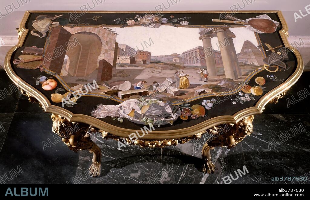 Real Laboratorio de Piedras Duras del Buen Retiro / 'Console Table'. 1775 - 1780. Gilt-bronze, Chalcedony, Lapis lazuli, Paragone.