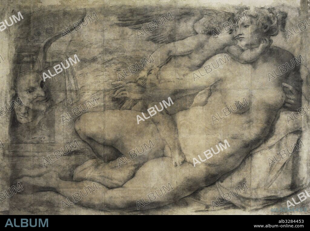 Miguel Angel (Michelangelo Buonarroti) (1475-1564). Venus con Amor, hacia 1534. Carboncillo. Colección Farnese. Museo de Capodimonte. Nápoles. Italia.