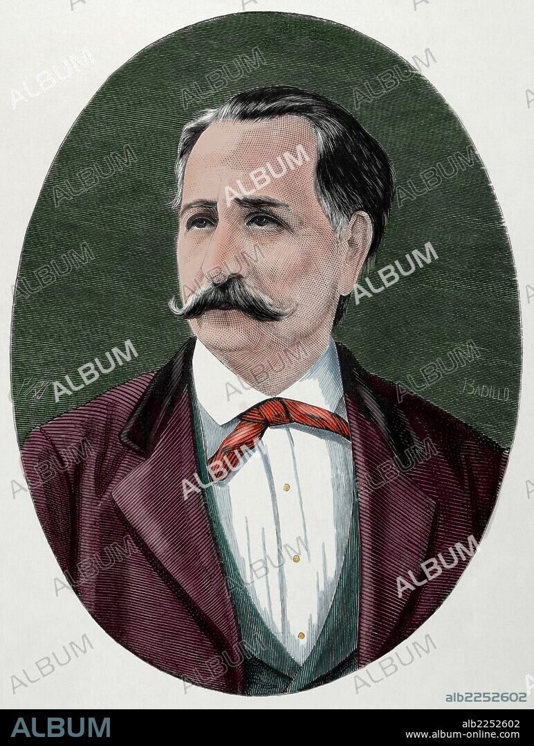 EUSEBIO LILLO ROBLES (1826-1910). Político, poeta y periodista chileno. Autor del Himno nacional de Chile. Grabado por Paris. "La Ilustración Española y Americana", año 1875. Coloreado.