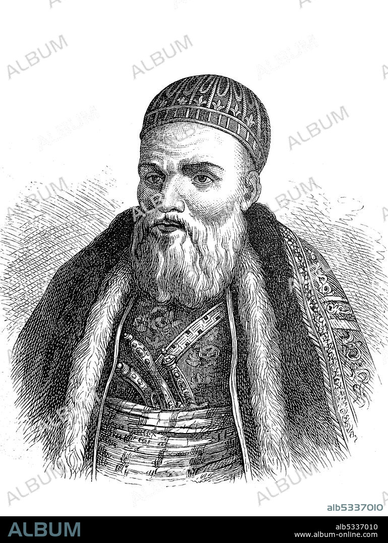 Tepedelenli Ali Pasha or Ali Pasha of Janina, c. 1741 - February 5, 1822, was an Ottoman pasha of Albanian descen  /  Tepedelenli Ali Pascha oder Ali Pascha von Janina, um 1741 - 5. Februar 1822, war ein osmanischer Pascha albanischer Abstammung, Historisch, historical, digital improved reproduction of an original from the 19th century / digitale Reproduktion einer Originalvorlage aus dem 19. Jahrhundert.
