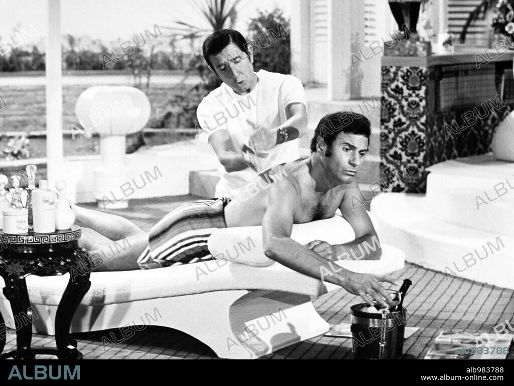 ARTURO FERNANDEZ and MANOLO GOMEZ BUR in EL SEÑORITO Y LAS SEDUCTORAS, 1969, directed by RAMON FERNANDEZ. Copyright BALCAZAR P.C.