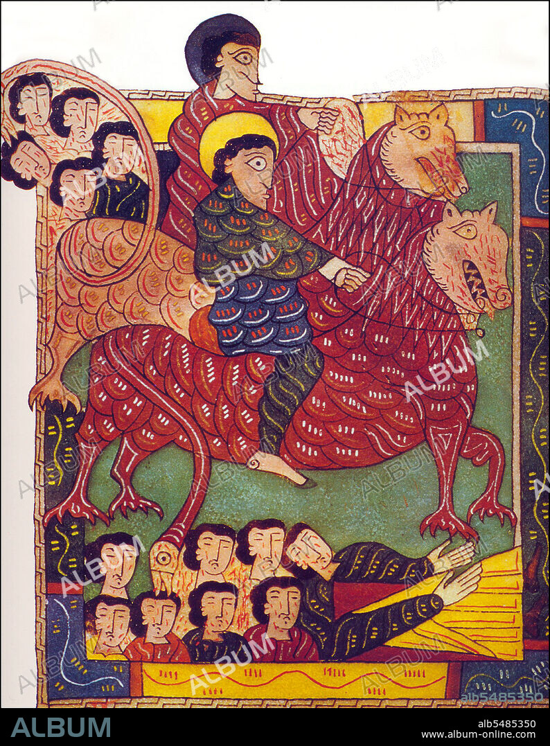 The Escorial Beatus is a 10th century illuminated manuscript of the Commentary on the Apocalypse by Beatus of Liébana. The manuscript was probably created at the monastery at San Millán de la Cogolla. There are 151 extant folios; the manuscript is illustrated with 52 surviving miniatures. The Apocalypse of John is the Book of Revelation, the last book of the New Testament.