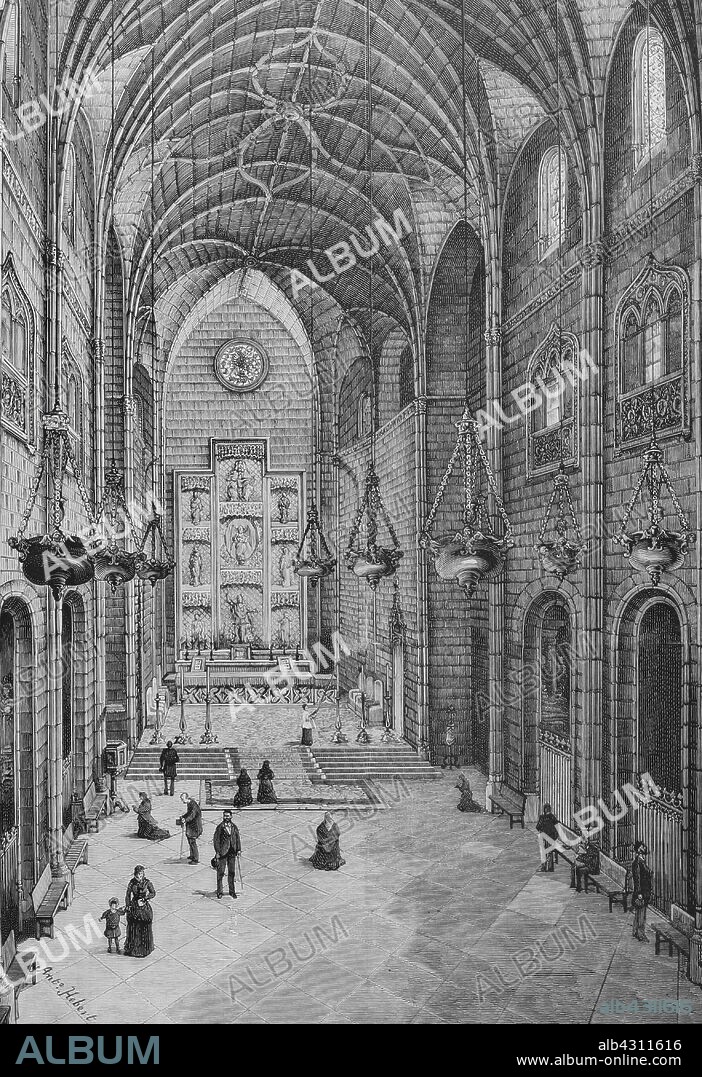 España. Madrid. Interior de la Iglesia de San Jerónimo el Real. Dibujo del natural por Antonio Hebert. Grabado por Vela. La Ilustración Española y Americana, 8 de diciembre de 1883.