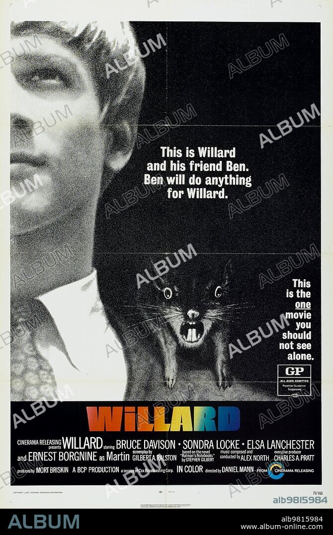 Poster de LA REVOLUCION DE LAS RATAS, 1971 (WILLARD), dirigida por DANIEL MANN. Copyright BING CROSBY PRODUCTIONS.