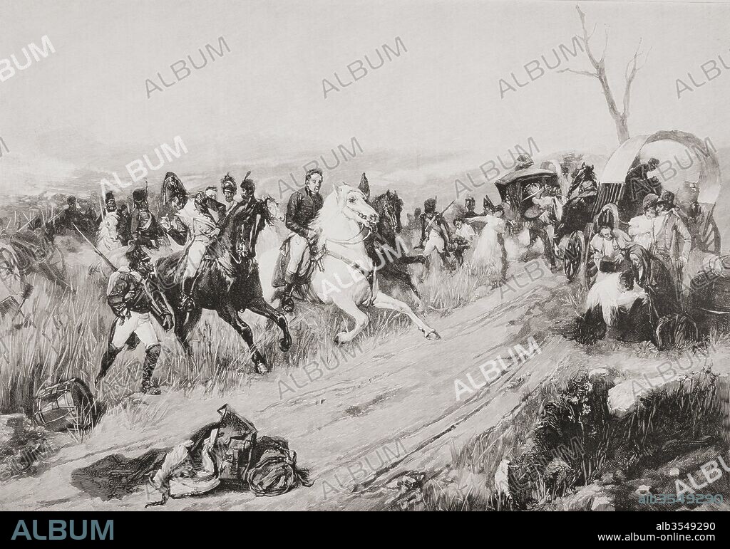 The escape of Jose Bonaparte from The Battle of Vitoria, Spain, 21 June 1813. From La Ilustracion Española y Americana, published 1892.