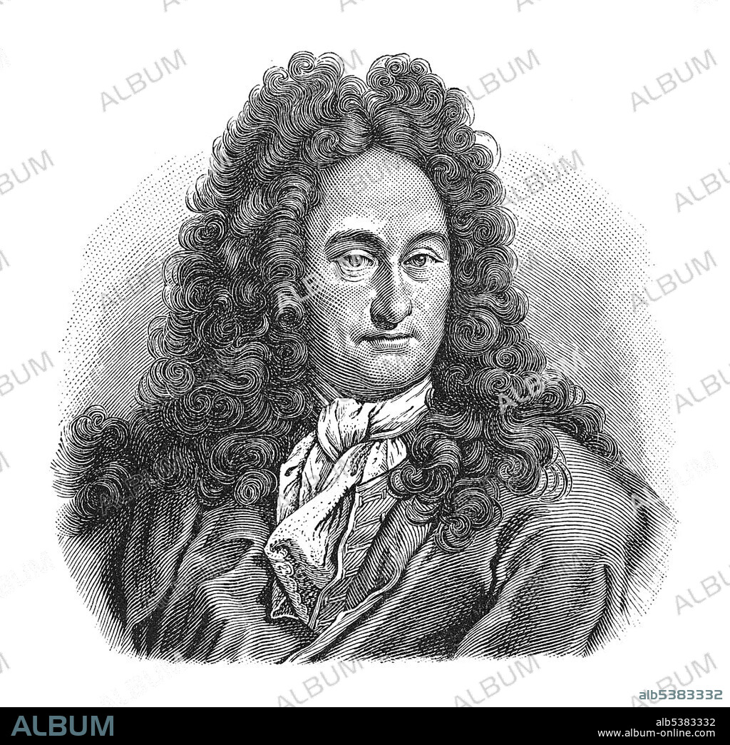 Woodcut, Gottfried Wilhelm Leibniz, also Leibnitz, portrait