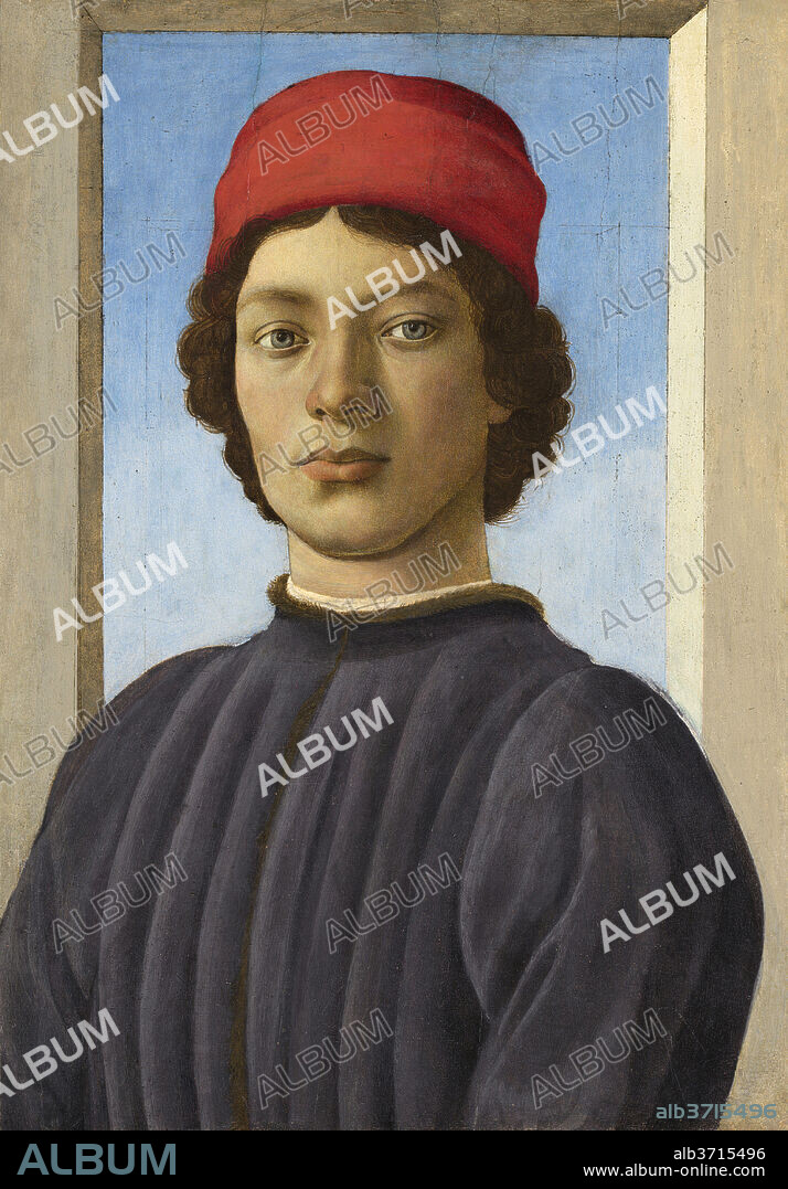 FILIPPINO LIPPI. Portrait of a Youth. Dated: c. 1485. Dimensions: overall: 52.1 x 36.5 cm (20 1/2 x 14 3/8 in.)  framed: 90.8 x 71.8 x 15.2 cm (35 3/4 x 28 1/4 x 6 in.). Medium: oil and tempera on panel.