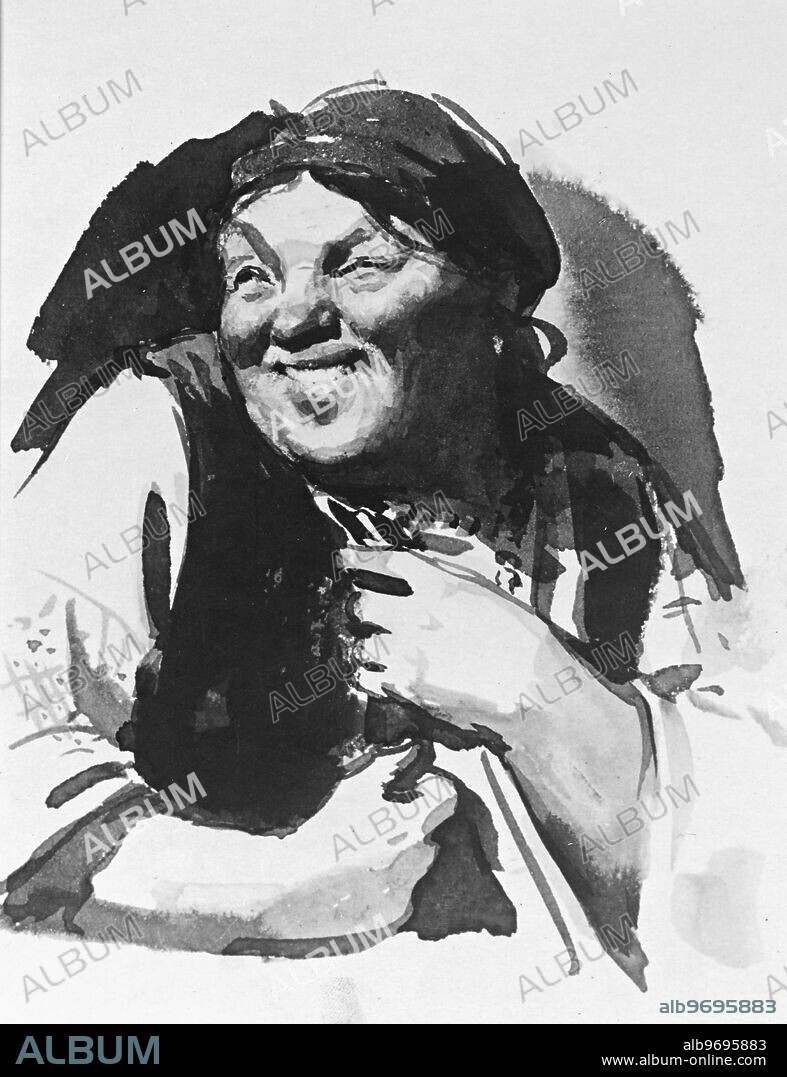 Drawing by I. Bogdesko of the character Khivrya in the novel "Sorochinskaya Fair" by Gogol. Nikolai Vasilievich Gogol (1809 - 1852) was a Ukrainian-born, Soviet writer, dramatist, Playwright and publiscist in the tradition of Russian realism. Supplied By: SCRSS - Society for Co-operation in Russian & Soviet Studies.