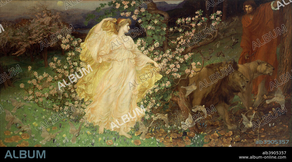 WILLIAM BLAKE RICHMOND. Venus and Anchises. Date/Period: Between 1889 and 1890. Painting. Oil on canvas. Height: 1,486 mm (58.50 in); Width: 2,965 mm (116.73 in).