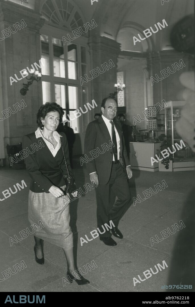 Madrid, 10/05/1991. Paloma O'Shea y Emilio Botín llegan al Palacio Real al almuerzo que los Reyes ofrecieron a los Príncipes Takamado de Japón.