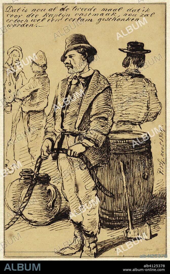 Caricature of a dock worker. Draughtsman: Pieter van Loon (mentioned on object). Dating: Nov-1859. Measurements: h 154 mm × w 99 mm.