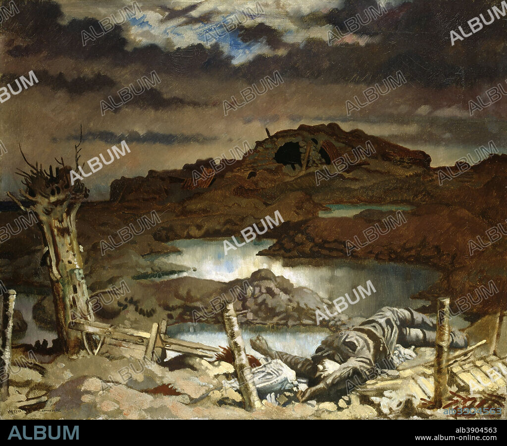 WILLIAM ORPEN. Zonnebeke. Date/Period: 1918. Painting. Oil on canvas. Height: 635 cm (20.8 ft); Width: 762 cm (25 ft).