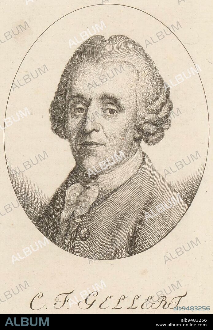 Portrait of Christian Fürchtegott Gellert, Heinrich Pfenninger (attributed to), after Anton Graff, 1759 - 1815, print maker: Heinrich Pfenninger, (attributed to), Anton Graff, (attributed to), 1759 - 1815, paper, etching, h 128 mm - w 87 mm.