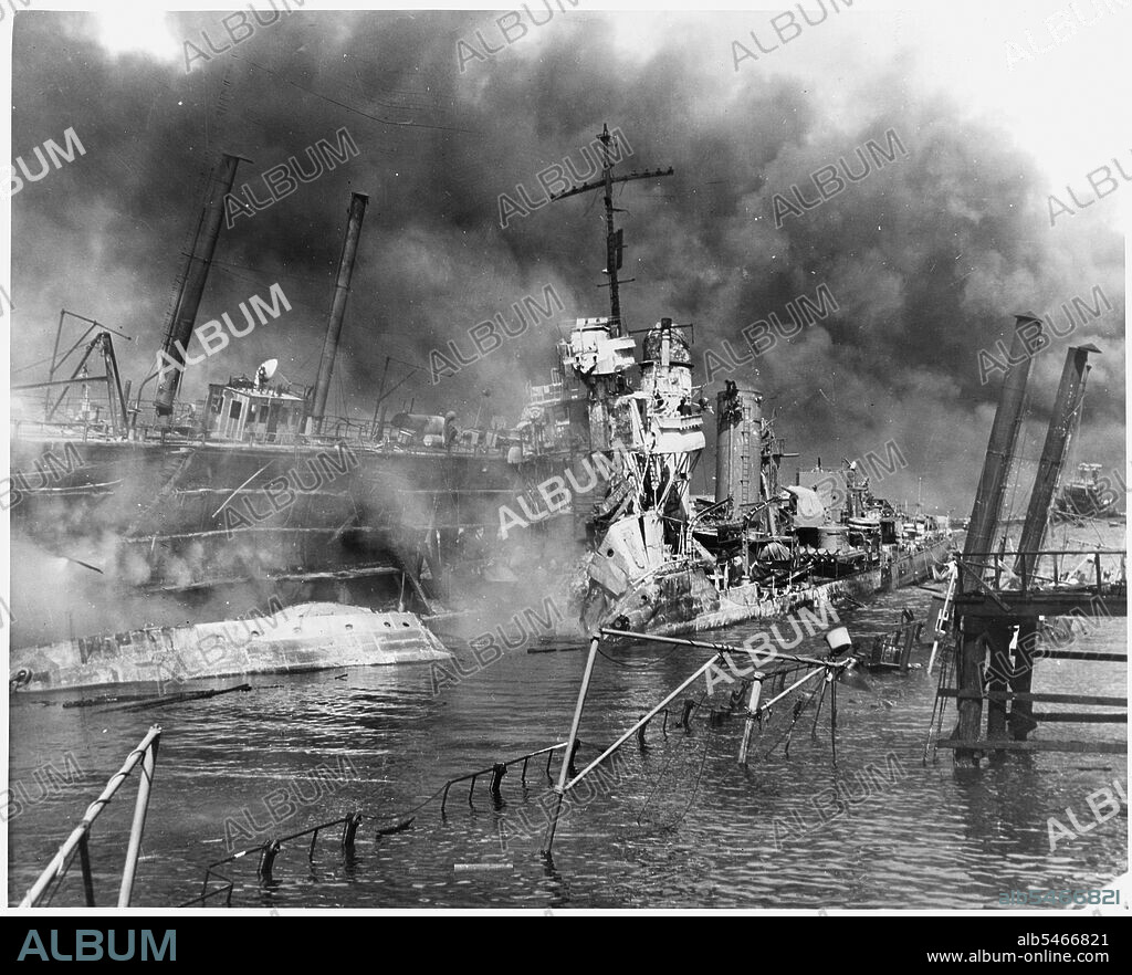 World War II Photo - U.S.S. Shaw burning in drydock Pearl Harbor.