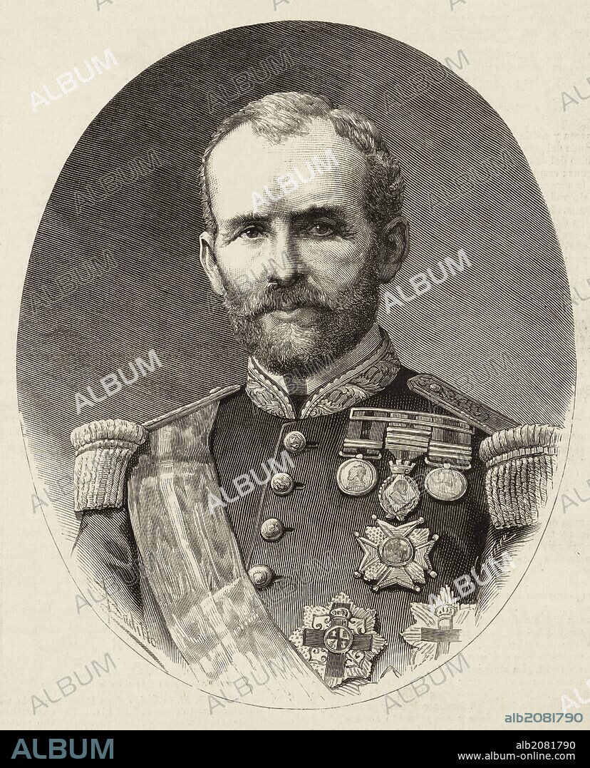 CALLEJA, Emilio. Militar español, nombrado Capitán General de la isla de Cuba por la reina regente. Grabado de "La Ilustración Española y Americana", año 1886.