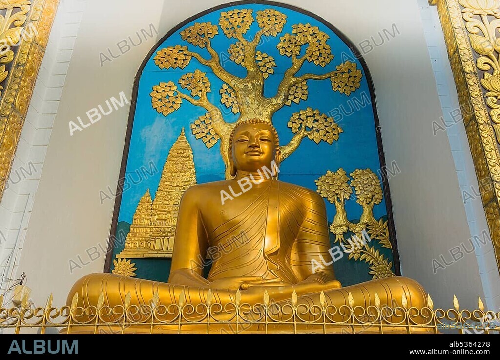 Buddha image, World Peace Pagoda, Japanese Buddhist Temple, Pokhara Valley, Nepal, Asia.