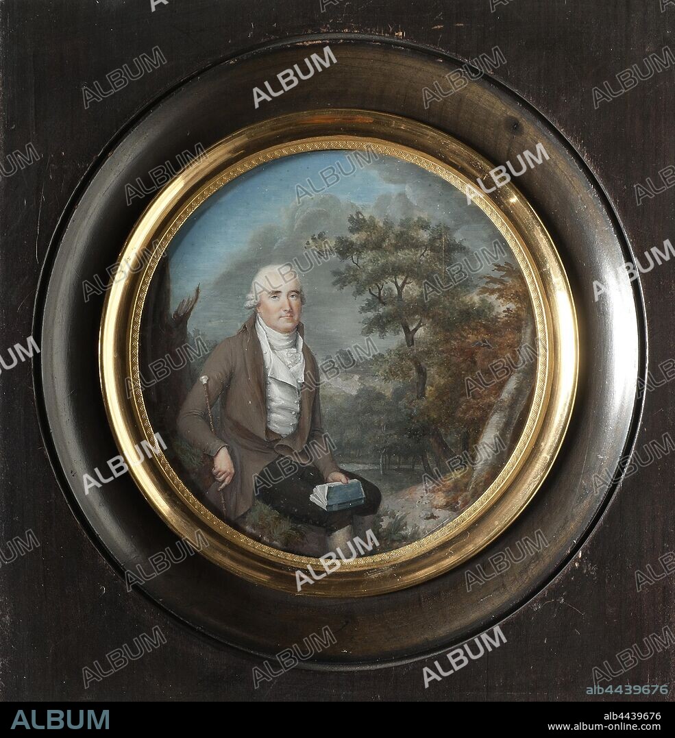 Jeanne-Marie de Surigny, Étienne-Cyprien Renouard de Bussièrre de Roche (1736-1794), awning, adviser to Louis XVI, member of Parliament de Besançon, painting, circa 1790, Watercolor, Watercolor and gouache on ivory, Framed, Height, 11.6 cm (4.5 inches), A tergo handwritten paper patch, Mr Bernard // Mr Renouard de Bussière // Seigneur de Roche // arrière arrière Gd Père de Bernard de Pourtalès Signed, Mme Doucet.