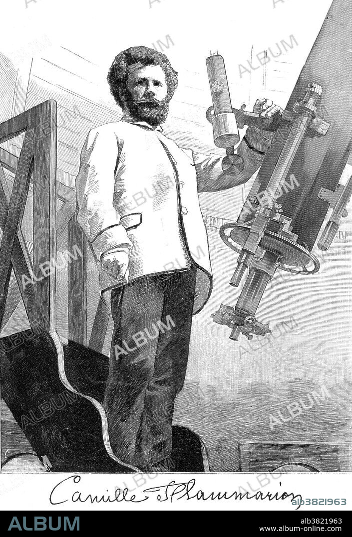 Nicolas Camille Flammarion (February 26, 1842 - June 3, 1925) was a French astronomer and author of popular science works about astronomy, several notable early science fiction novels, and several works about Spiritism and related topics. He published the magazine L'Astronomie and maintained a private observatory at Juvisy-sur-Orge, France. In 1907 he wrote that he believed that dwellers on Mars had tried to communicate with the Earth in the past. In 1910 for the appearance of Halley's Comet, he believed the gas from the comet's tail "would impregnate (the Earth's) atmosphere and possibly snuff out all life on the planet.'" He has been described as an "astronomer, mystic and storyteller" who was "obsessed by life after death, and on other worlds, and (who) seemed to see no distinction between the two." He died in 1925 at the age of 83.