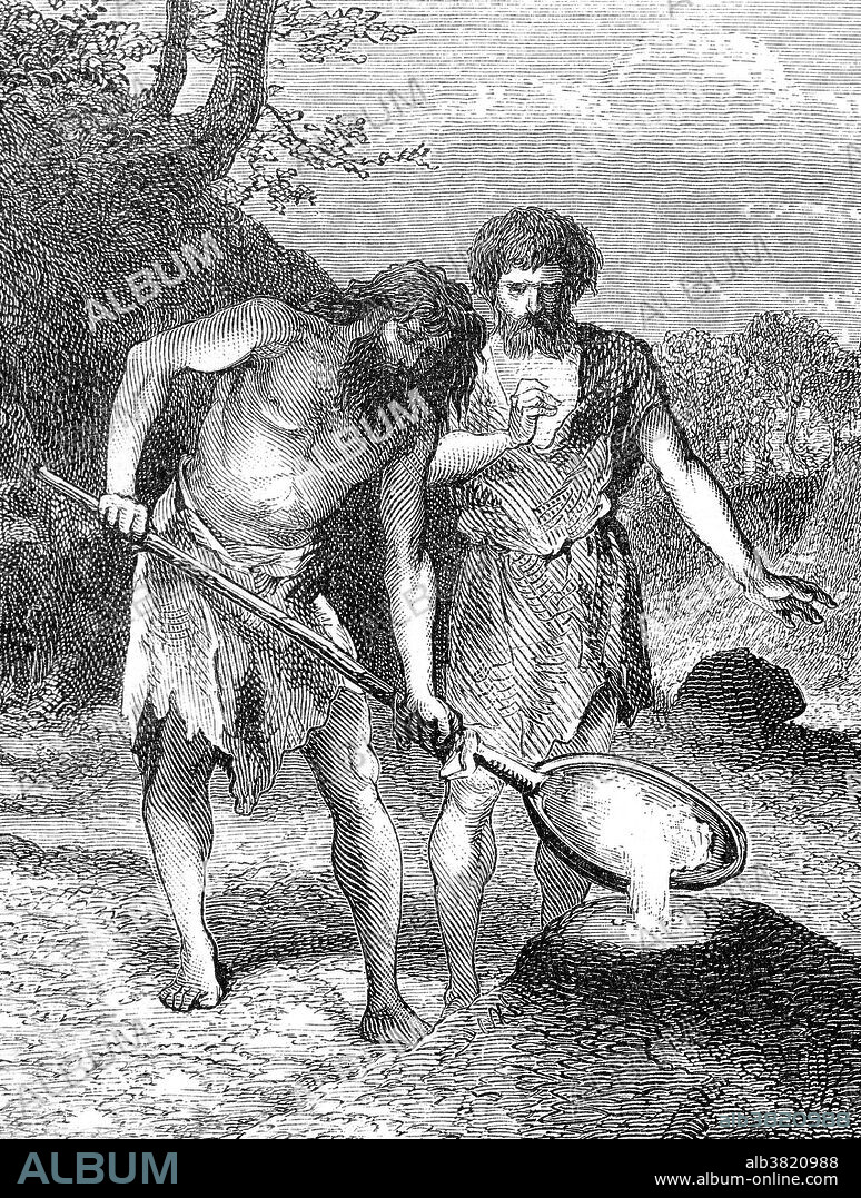 Captioned: "Workshop of caster during Bronze Age. The alloy, having been previously mixed, has been smelted in a furnace, an a workman is pouring it into a sand-mold." Humans learned to smelt metals in prehistoric times, more than 8000 years ago. The discovery and use of metals, copper and bronze at first, then iron a few millennia later, had an enormous impact on human society. The impact was so pervasive that scholars traditionally divide ancient history into Stone Age, Bronze Age, and Iron Age. An ancient civilization is defined to be in the Bronze Age either by smelting its own copper and alloying with tin, arsenic, or other metals, or by trading for bronze from production areas elsewhere. "Primitive Man" by Louis Figuier, 1871.