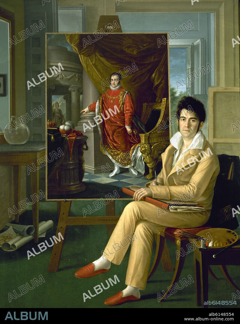 LUIS DE LA CRUZ Y RÍOS. AUTORRETRATO.EL PINTOR EN SU ESTUDIO.