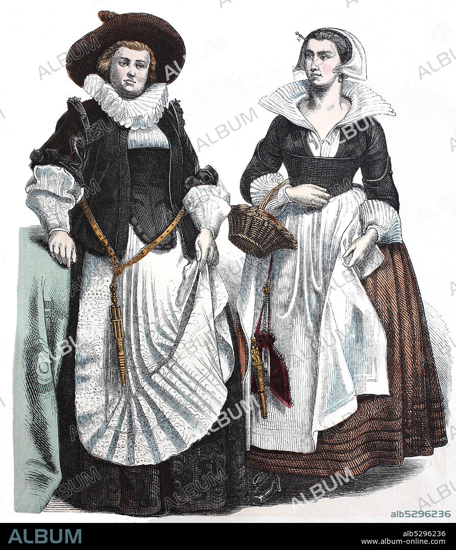 National costume, clothes, history of the costumes, middle-class national costume in the Netherlands, in 1600-1635, Volkstracht, Kleidung, Geschichte der Kostüme, bürgerliche Tracht in der Niederlande, 1600-1635.