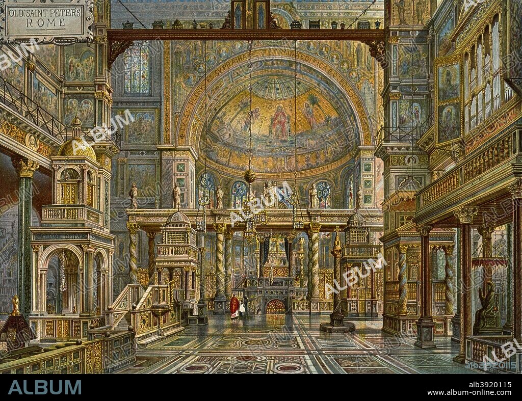 'Restoration of Old St Peter's, Rome', 1907. From an old Latin and Italian manuscript. A print from The Girl's Own Paper, 3 August 1907.