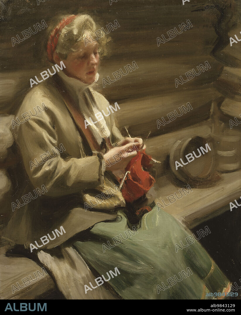 ANDERS LEONARD ZORN. Dalecarlian Girl Knitting. Kål-Margit, 1901.