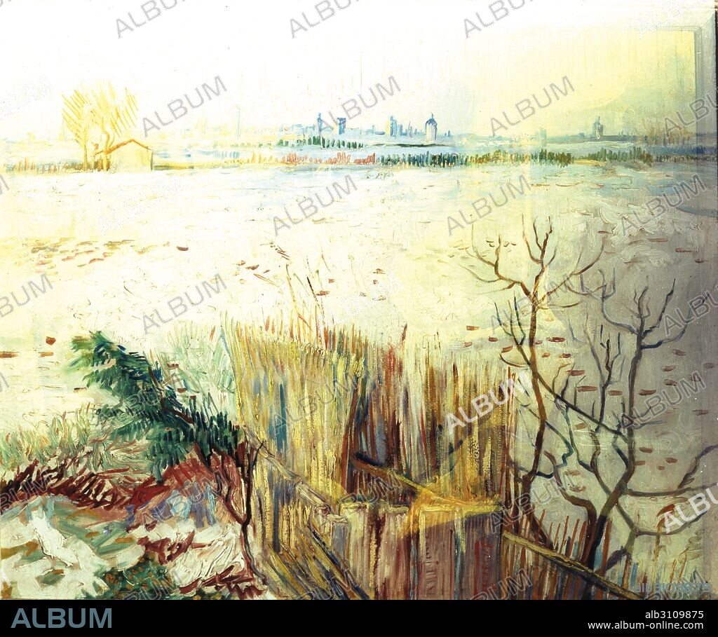 VINCENT VAN GOGH. Paisaje nevado con Arles en el fondo/1888.