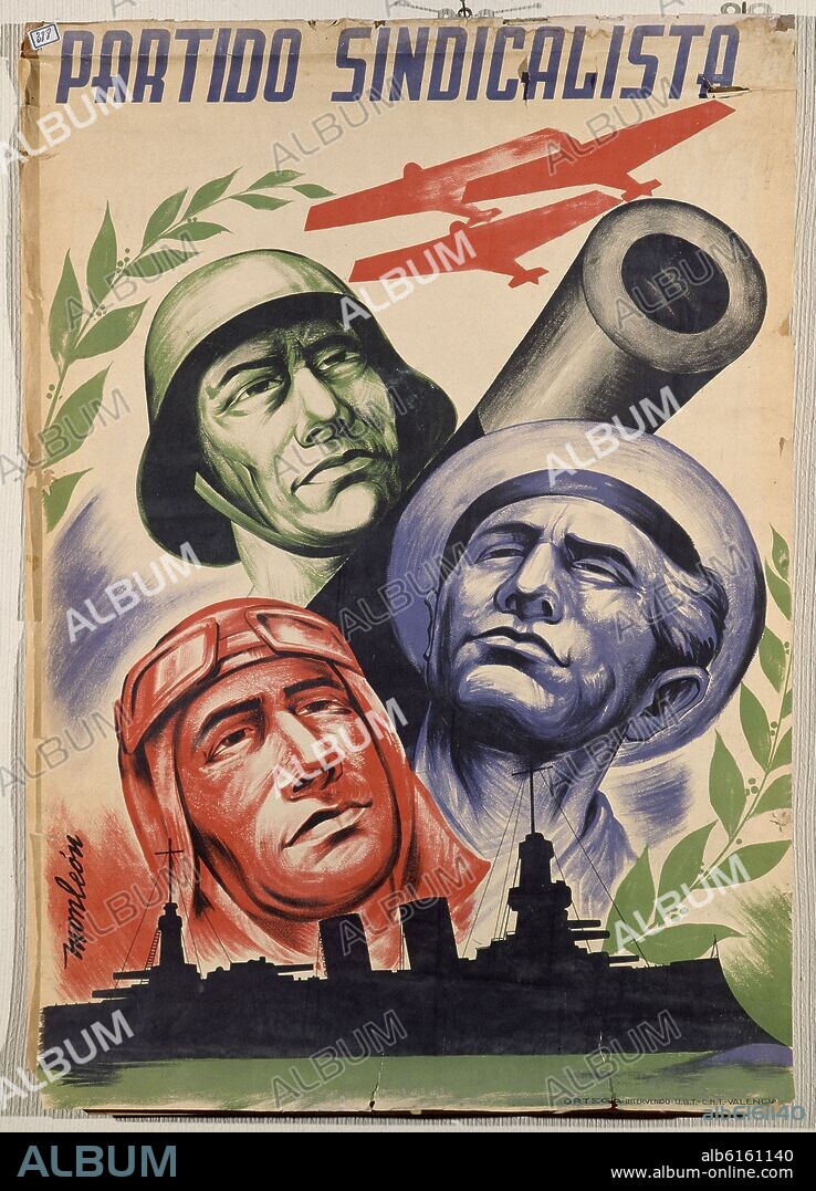 MANUEL MONLEON (1904-1976). CARTEL DE LA GUERRA CIVIL ESPAÑOLA - PARTIDO SINDICALISTA.