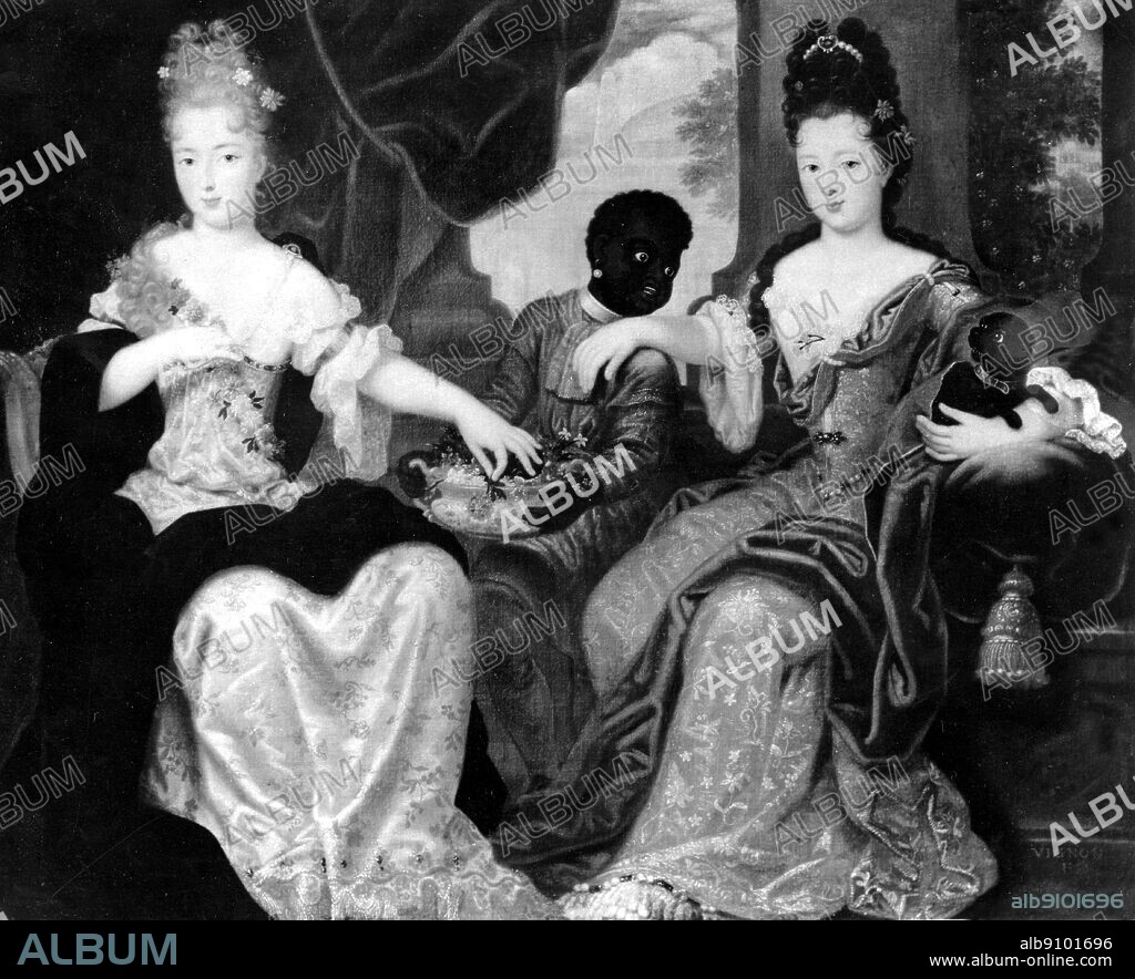 Francoise Marie de Bourbon and Louise Francoise de Bourbon, daughters of Louis XIV and Athenais de Montespan, by Philippe Vignon. The Sun King by Nancy Mitford, page 134.
