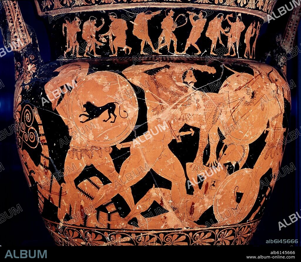 HERCULES COMBATE CONTRA HIPOLITA REINA AMAZONA - CERAMICA GRIEGA DE FIGURAS ROJAS.