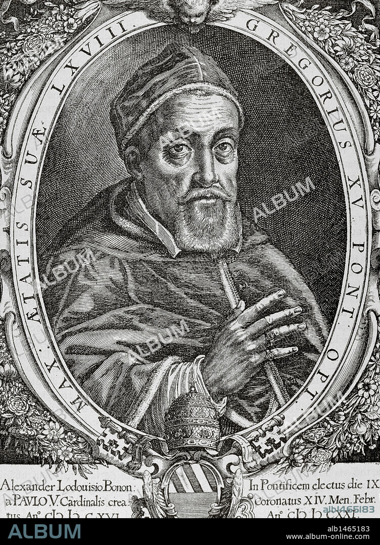 Pope Gregory XV (1554-1623). Born Alessandro Ludovisi. Engraving by Peter Isselburg (1580-ca.1630).