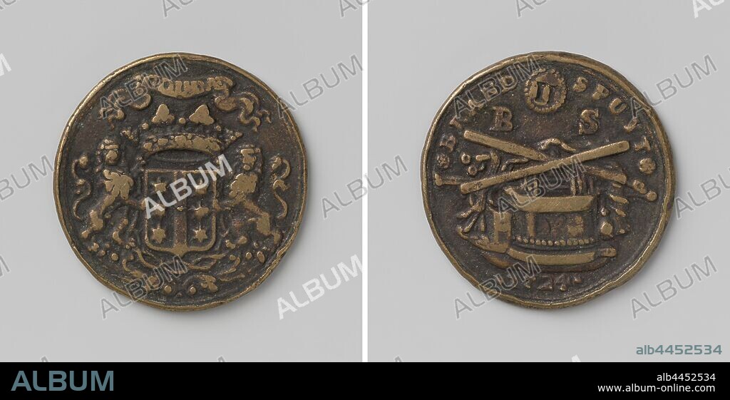 Gouda, fire spray token with no. 11, Brass token. Obverse: crowned coat of  arms surrounded by thorn branches, flanked by two lions under ribbon with  inscription. Reverse s - Album alb4452534