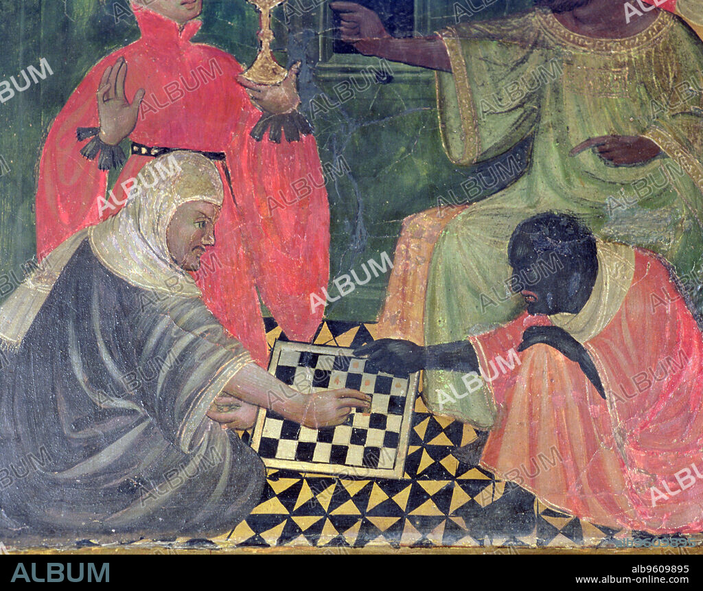 Moor and Christian playing chess, table in the 'Altar of St. Nicholas, Saint Clara and Saint Anthony Abad', panel Painting of the 15th century.