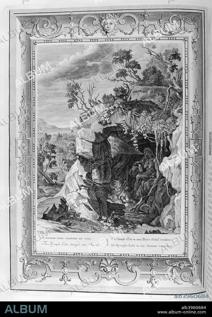 'The Nymph Echo Changed into Sound', 1733. A plate from Le temple des Muses, Amsterdam, 1733. Fround in the collection of Jean Claude Carriere.